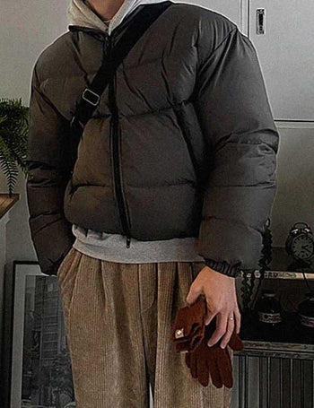 Shoulder-bully duck down short padded jacket (3 colors)