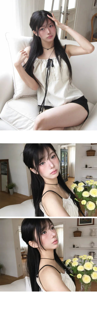 Liu Shirred Stripe Sleeveless Blouse