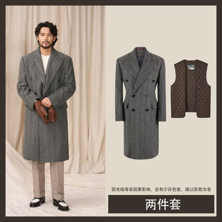 [CULTUM] Heavyweight Wool Herringbone Polo Coat