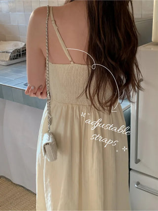 Lace Shirred Long Camisole Dress