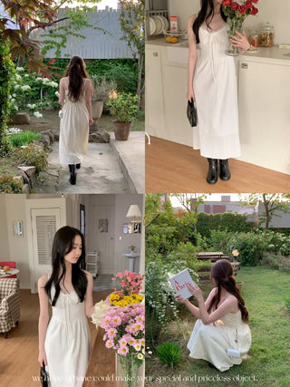 Lace Shirred Long Camisole Dress