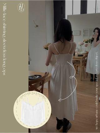 Lace Shirred Long Camisole Dress