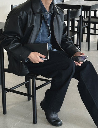 Minimal Basic Leather Jacket (2 colors, M~3XL)