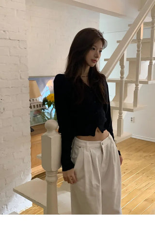 Ribbon Strap Round Neck Cardigan - 4 Colors