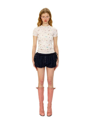 [Moromoro2] Plaid Patchwork Mesh Bud  Shorts