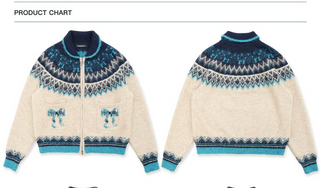 [Moromoro2] Fair Isle Bow Pocket Retro Collar  Cardigan