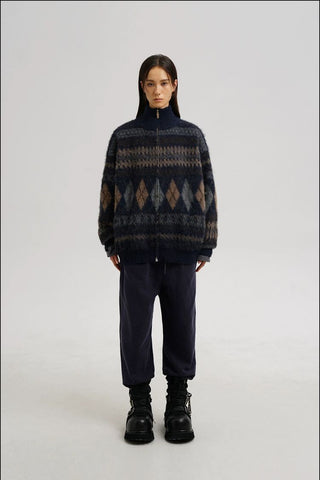 [MASONPRINCE] Wool Blend Fair Isle Fitted Cardigan