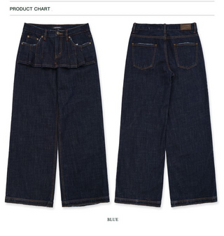 [Moromoro2] Distressed Pleated Skirt Hem Denim  Pants