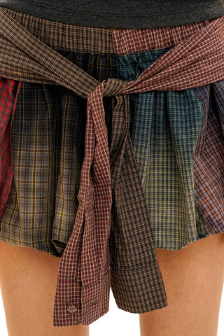 [Moromoro2] Patchwork Plaid Tie-Waist Bud  Skirt