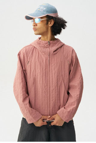 [Monterest] Textured Plaid Hooded Jacket