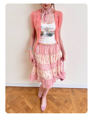 [NECY] Romance Floral Patchwork Midi Skirt