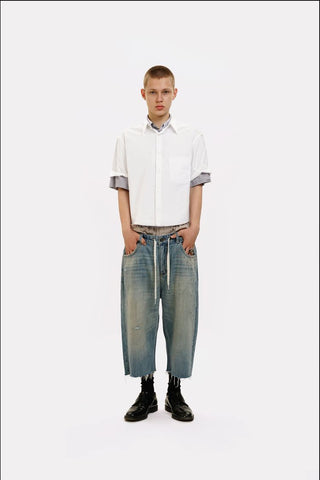 [MASONPRINCE] Frayed Hem Short Sleeve Shirt