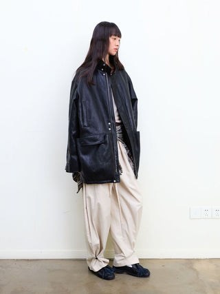 [NeverSeez] Padded PU Leather Trench Coat