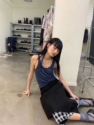 NEVERSEEZ Checkered Patchwork Skirt