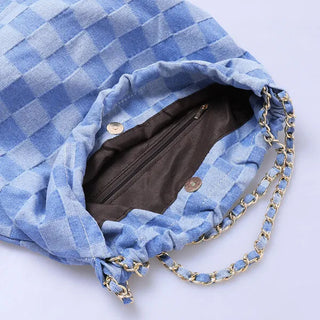 Checked denim chain bag