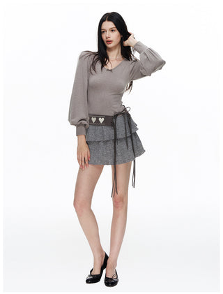 [NECY] Muted Romantic Bow Patchwork Dress