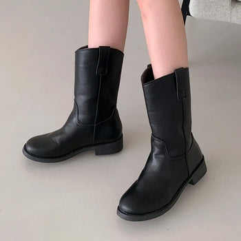 Simple mid-calf half boots (2 colors)