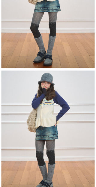 [NECY] Fair Isle Denim Mini Skirt
