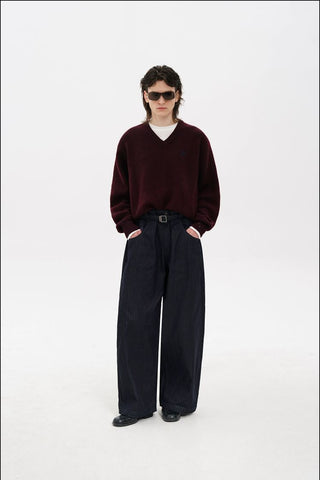 [MASONPRINCE] Double-Sided Jacquard V-Neck Wool Blend Sweater