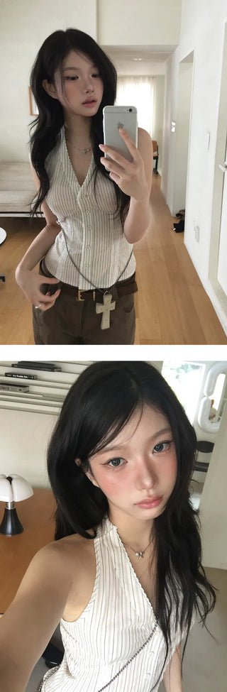 Free Halter Stripe Blouse - 2 Colors