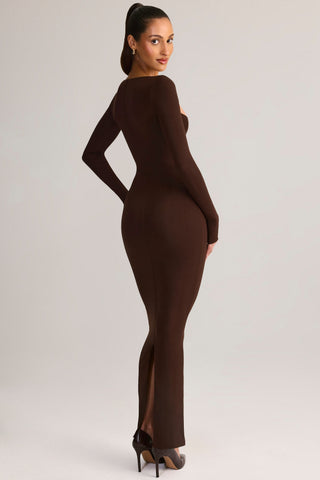 Modal Square-Neck Bodycon Maxi Dress in Chocolate Brown