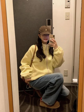 (3 colors) Oversized fleece jacket
