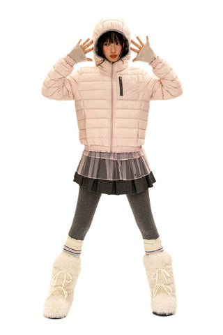 [Moromoro2] Lace Trim Hooded Down Jacket /  Vest