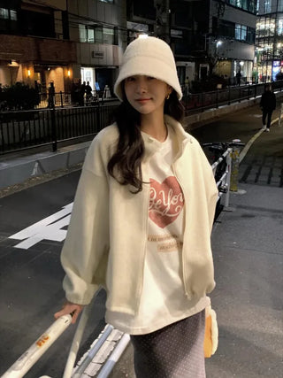 (3 colors) Oversized fleece jacket