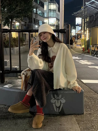(3 colors) Oversized fleece jacket