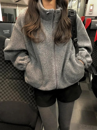 (3 colors) Oversized fleece jacket