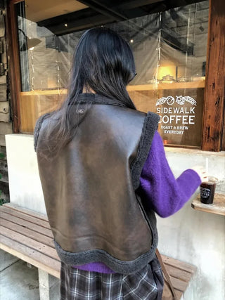 (2 colors) Sheepskin Vest