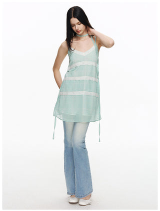 [NECY] Mint Sweet Polka Dot Chiffon Dress