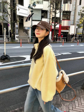 (3 colors) Oversized fleece jacket