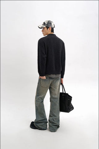 [MASONPRINCE] Wool Textured Mosaic Polo Collar Sweater