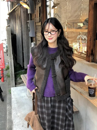 (2 colors) Sheepskin Vest