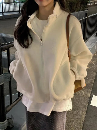 (3 colors) Oversized fleece jacket