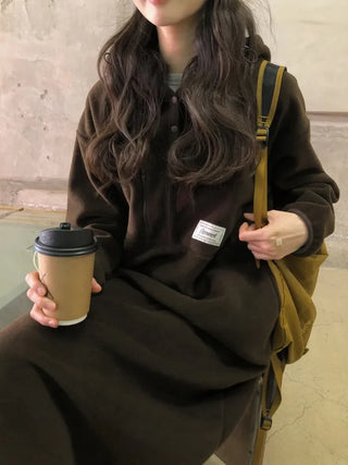 (3 colors) Anorak Hooded Fleece Dress