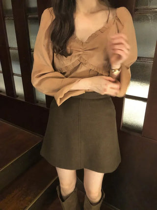(2 colors) Wool Mini Skirt
