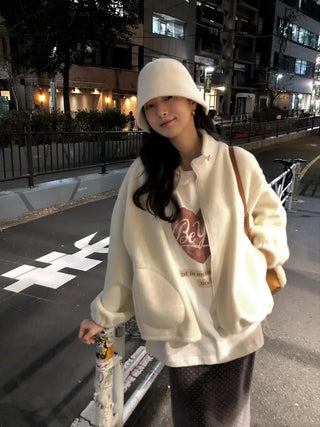 (3 colors) Oversized fleece jacket