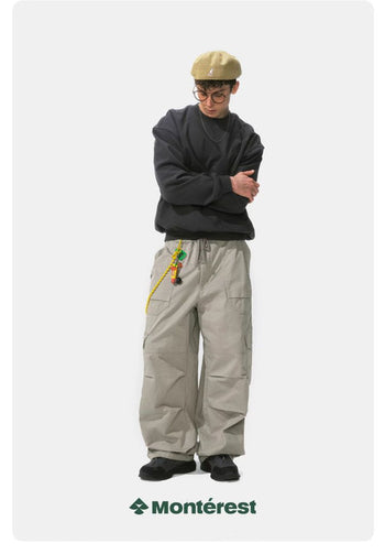 [Monterest] Grid Cotton Drawstring Paratrooper Pants