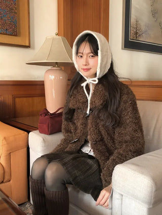 (3 colors) Toggle Button Fur Jacket