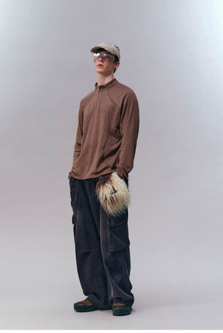 [Monterest] 3A Antibacterial Grid Fleece Half-Zip Tee