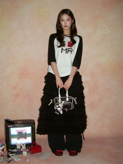 [moromoro2] Spliced Lace Cake Maxi Skirt