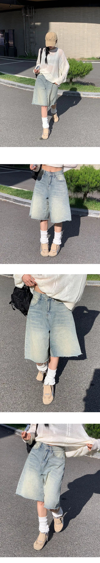 Bermuda Faded Denim Cut Pants - 2 Colors