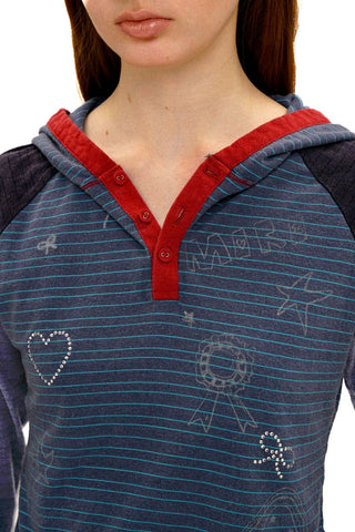 [Moromoro2] Contrast Stripe Rhinestone Long Sleeve  Tee