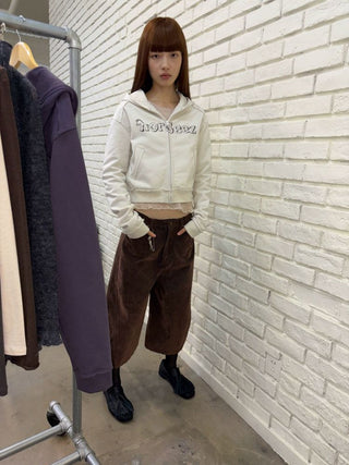 [NeverSeez] Flocked Cropped Wide Leg Jeans