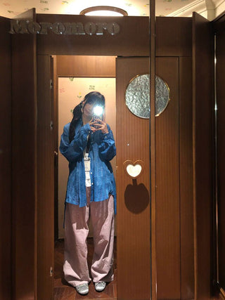 [Moromoro2] Sheer Plaid Mesh Tie-Back Shirt