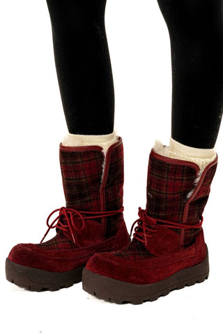 [Moromoro2] Plaid Fur-Lined Platform Snow  Boots