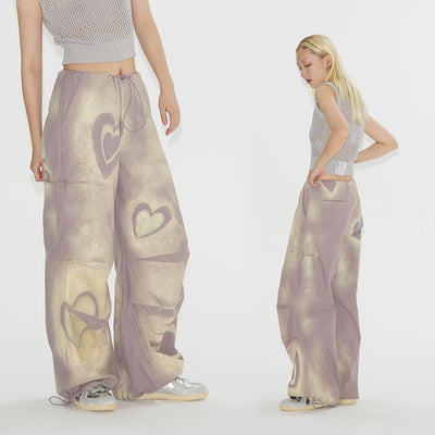 CONP Heart Painted Parachute Trousers (Grey Purple)