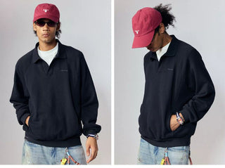 [Monterest] Relaxed Fit Polo Collar Knit Sweatshirt